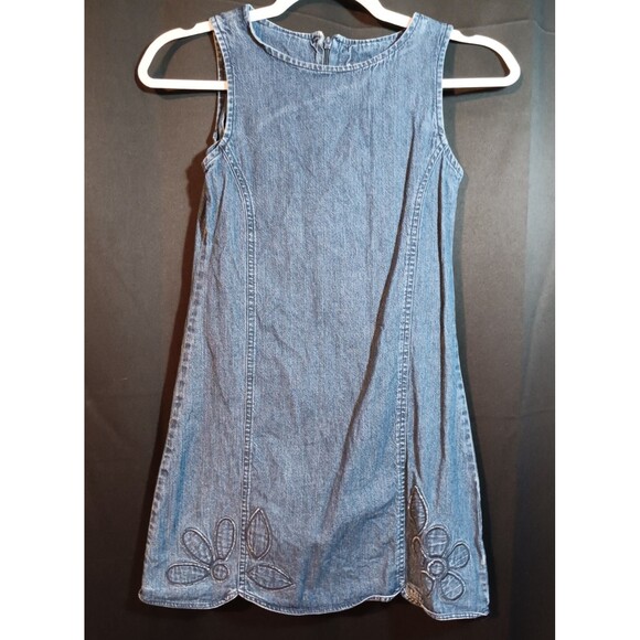 GAP Other - Vintage Gap Girls Denim Jumper Dress Size 5 Sleeveless Blue Casual Zip Flower